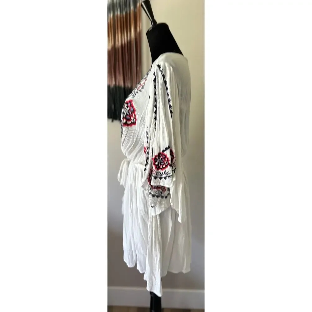 FREE PEOPLE Cora Embroidered Floral Cotton Gauze Mini Dress Size M